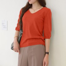 데일리앤 리블 브이넥 5부 반팔니트