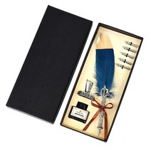 깃털 만년필 선물 세트 캘리그라피 레트로 서예 딥 펜 5 펜촉 퀼 분수 쓰기 크리 에이 티브 빈티지 편지지 클래식 상자 잉크없이, [01] 5 Nib, [06] Dark Blue