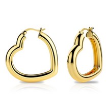 돈벼락 여성용 청키 골드 하트 후프 귀걸이 5mm 저자 극성 925 스털링 실버 포스트 14K 도금 두꺼운, 01 Gold hoop earrings