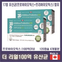 캐나다 더 리얼 100억 유산균 2.0 17종 유산균과 비피더스균 프로바이오틱스 120캡슐, 2개, 60정
