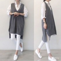 TANC S-2XL 그레이 브이넥 니트조끼 미디엄 셔츠코디 베스트