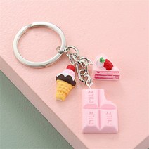 가방 악세사리 악세서리 키링 뱃지 여자 사랑스러운 수지 디저트 음식 키 체인 장식 크리 에이 티브 초콜릿 아이스크림 링 소녀 수제 선물, [01] A