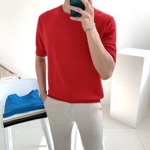 머슬핏 무지 절개 라운드 여름 린넨 반팔 니트(6color)