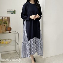 [코니코지]루딩 잔줄배색원피스