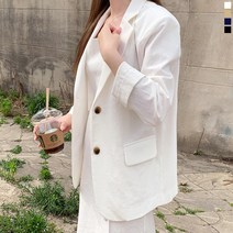 티데일리 멜론 린넨 싱글 자켓 여성용 스탠다드 루즈핏 재킷 (3color)