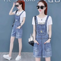 TANC 여자 여름 데님 멜빵바지 점프수트 청반바지