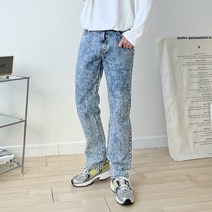 남자 돌청 워싱 세미 와이드 연 청바지 1컬러
