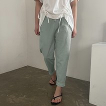 [비비애르] 여름 린넨 밴딩 배기 팬츠 편한 여름바지 스판좋은 세미배기 슬림한 키작녀코디
