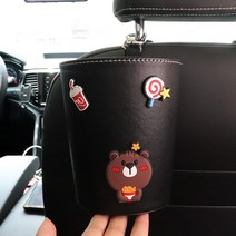 쓰레기통 차량용 걸이식 애니메이션 팬시 많다 기능 앞줄 수납 자동차 안 사용 쓰레기봉투 2685791145, 프레이치프라이 곰 -블랙 원 쓰레기통