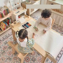 아기 유아 책상 6세 7세 미술 테이블 원목 어린이책상, 1인 테이블 x 페이퍼 롤 홀더 x 펜 홀더