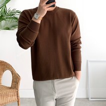 룩플레인 부드러운 비스코스 보들 루즈핏 남자 라운드 니트