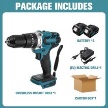 18V 전기 코드가없는 스크루 드라이버 브러시리스 임팩트 렌치 13mm 드릴 충전식 3 in 1 전동 공구 Makita 배터리 용108847, 유럽 연합, 2 배터리