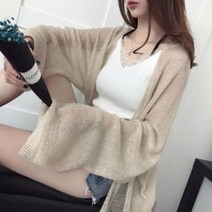 [실버캣] 여성 빅사이즈 살랑살랑 비치는 여신룩 니트 롱 가디건