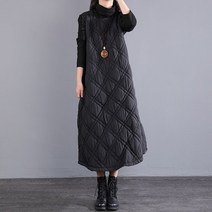휠렉스 겨울 여성 터틀넥 누빔 퀼팅 캐주얼 롱 원피스 9172