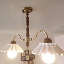 [산본 문화조명] 발레리니 2등 펜던트 도자기 식탁등 인테리어조명, 본품 + LED 볼구 12W 노란빛 X2