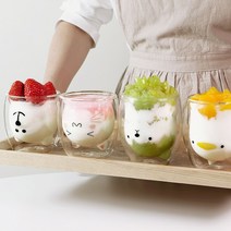 귀요미 캐릭터 동물 이중유리컵 세트, (2종세트) 무뚝뚝곰+노랑오리