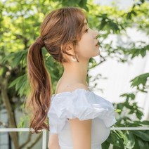 단골탑 여성 벨크로 포니테일 묶음머리 가발 내츄럴글램펌 여성가발, 1개, 내츄럴블랙