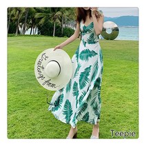 티피/Teepie 패션 비치 원피스 해변 바캉스 원피스 여성 오프숄더 롱 프린트 원피스