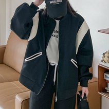 로로텐 배색 집업 야구 점퍼 루즈핏 여성 빅사이즈