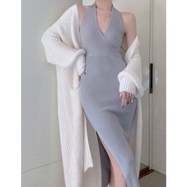 (무배)(직수입) 청담 여신 롱 가디건 + v넥 롱 민소매 포토샵 원피스 투피스 세트 마실룩 여친룩