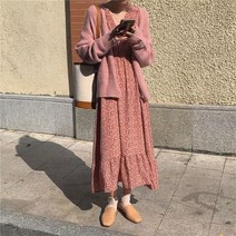 로코코 셔링 플라워 브이넥 원피스 r
