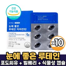 식약처 인증 루테인 지아잔틴 캡슐 영양제 식물성 캡슐 포도씨유 빌베리 추출분말 함유 건강기능식품, 10박스, 루테인지아잔틴 x 30캡슐