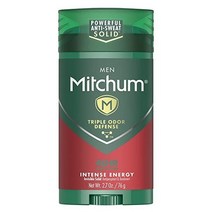 Mitchum의 남성용 데오도란트 발한 억제제 스틱 삼중 냄새 방어 보이지 않는 고체 48시간 보호 피부과 전문의 테스트 완료 강렬한 에너지 2.7온스(1팩), 강렬한 에너지_2.7온스(1팩)