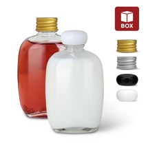 (1BOX) 유리병 위스키 둥근 사각 100ml (12개입) 투명 미니 납작 바이알 병 용기, 금속캡 실버 (12개)