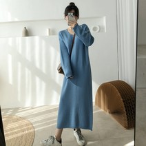 시연 여성 가을 겨울 브이넥 니트 원피스 루즈 스웨터 스커트 4COLOR