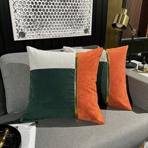 QIYIQI 청록색 그레이 화이트 골드 가죽 패치워크 삼베 리넨 장식용 베개 커버 45.7 x 45.7cm(18 18인치) 럭셔리 모던 쿠션 케이스 장식 소파 거실 침실용 (틸+그, Green+orange+gray