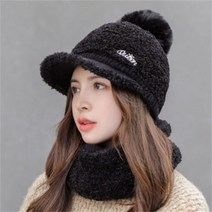뽀글이 겨울 여성 골프 털 모자 니트 캡 여자 연습복장 귀도리 이어워머 넥워머 세트, 블랙 모자 넥워머