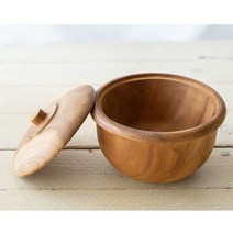 캠핑 티크 뚜껑있는 나무 볼 샐러드 다용도 보관함 플레이팅