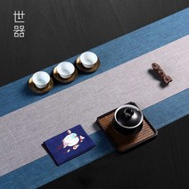 다도매트 천 테이블 차판 차 헝겊 티매트 러너, 블루 250x40 + 그레이 250x20cm