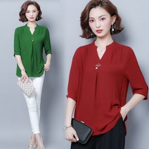 차이나 브이넥 쉬폰블라우스 4색상