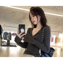 V넥 스웨터 가을 얇은 봄, 60/65kg 블랙