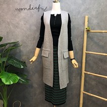 라임브릿지 안나 포켓 노카라 브이 롱 니트 조끼 베스트