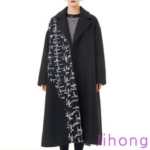 지홍 1621 롱코트 아우터 루즈핏 오버핏 빅사이즈 모직 미시 마담