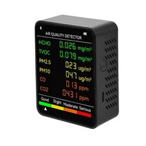 6 in 1 pm2.5 pm10 hcho tvoc co co2 다기능 대기 질 모니터 휴대용 co2 감지기 이산화탄소 tvoc hcho 감지기, 검은색