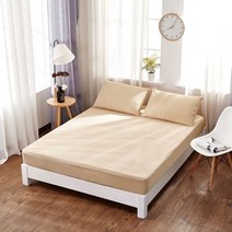 순면 패밀리 침대패드 이불패드 이브자리패드 6 솔리드 컬러 코튼 어린이 매트리스 커버 스트라이프 방수 소변 비 슬립 침대 매트리스 보호대 패드 커버 장착 시트, 카키_베갯잇 45x75cm x1