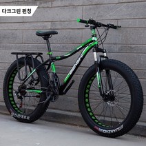 입문용 팻바이크 광폭타이어 큰 청소년 MTB 자전거 바퀴 폴샥 지방 오프로드 눈 자전거 자전거 산 차량 유인 변속기 거친 넓은 도로 큰 타이어 해변 자전거 남성, 7 속도, 26- 인치, 검은 색과 녹색 중공