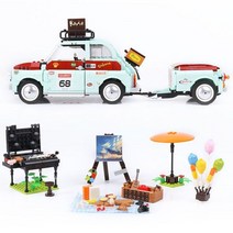 미니관리기 기술 관광 피크닉 자동차 모델 MOC 하이테크 피아트 500 트레일러 트랙터 캠퍼 미니 빌딩 블록 어린이 장난감 선물, [01] 19002, [01] No Original Box
