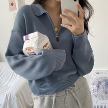 스윗라떼 [꾸안꾸 폭닥/부드러워요] 귀여운 아방핏 카라 반집업 긴팔니트 5color