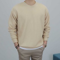 이너프데이 오버핏 잔골지 니트 맨투맨 남자 라운드 빅사이즈 티셔츠