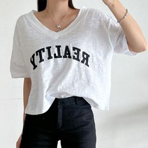 크롭 레터링 브이넥 티 오버핏 빅사이즈 롱티 여성용 여름티 형광티