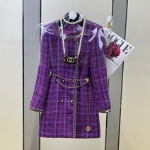 퍼플 트위드 원피스 코트 럭셔리 명품스타일 수입 드레스 격식있는 소개팅 하객룩 데이트룩