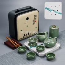 다기 다도 여행 차 세트 휴대용 손님접대, 녹색 Yunyushan 멜라민 팬 천 가방개