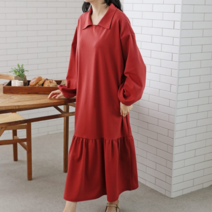 플랩 플랩 분또 카라 프릴 롱 원피스