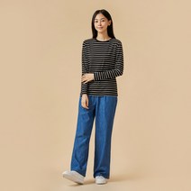 [JAJU/자주] 여 코튼 스트레치 긴팔 티셔츠_젯 블랙