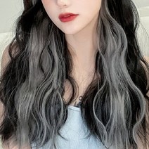 여성 웨이브 가발 컬러 브릿지 붙임 가발 헤어 피스, 애쉬카키