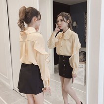 위위브렌 여성 봄가을 긴팔 프릴 쉬폰 블라우스 셔츠